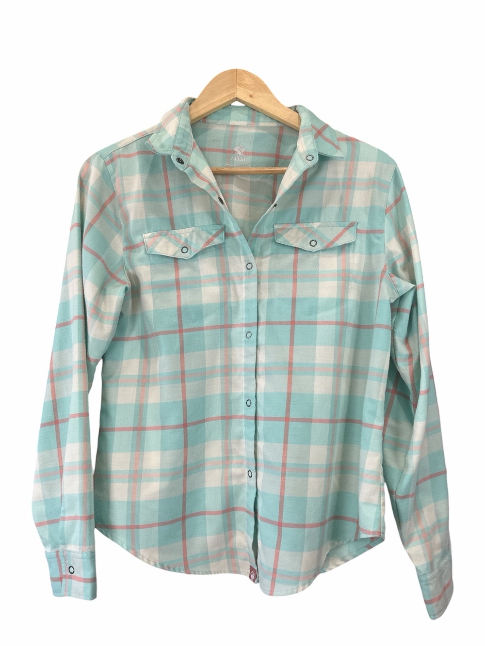 Rabbit High Country Flannel Women Small Blue Plaid Performance Merino Wool Shirt - Picture 2 of 10